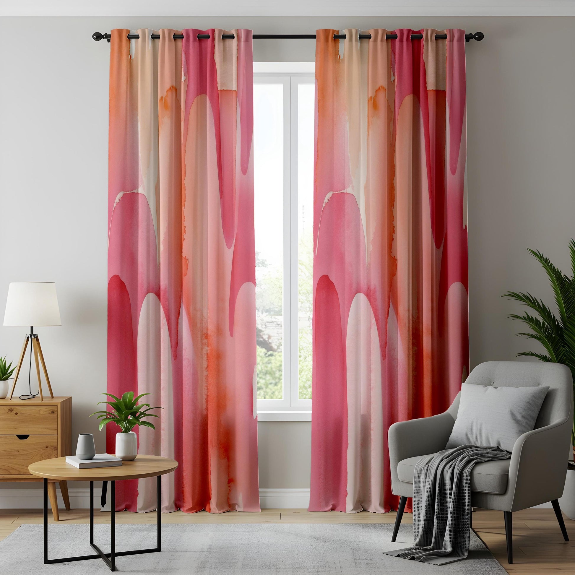 Onay Soft Watercolor Pink Abstract Curtains – Pastel Floral Drapes
