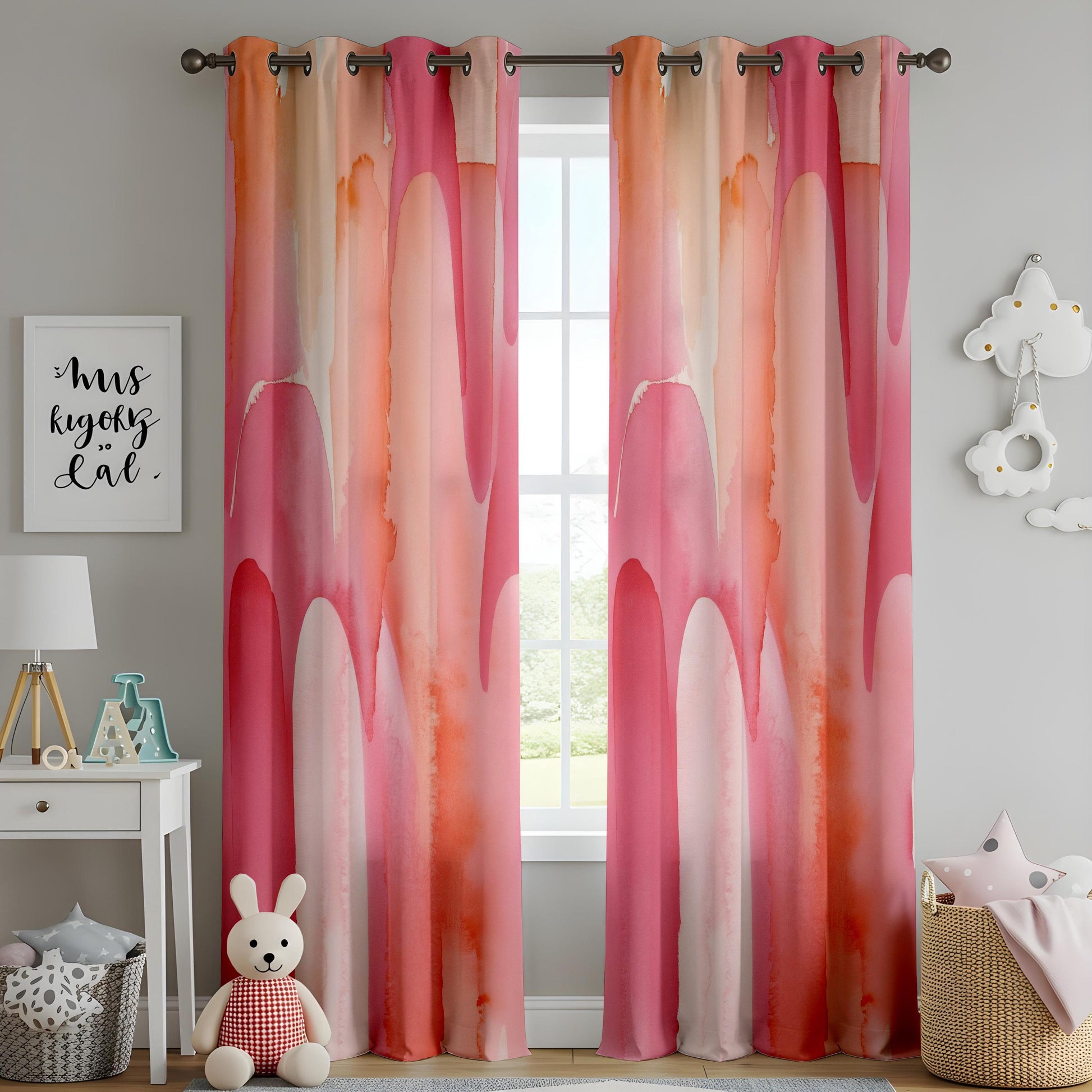 Onay Soft Watercolor Pink Abstract Curtains – Pastel Floral Drapes