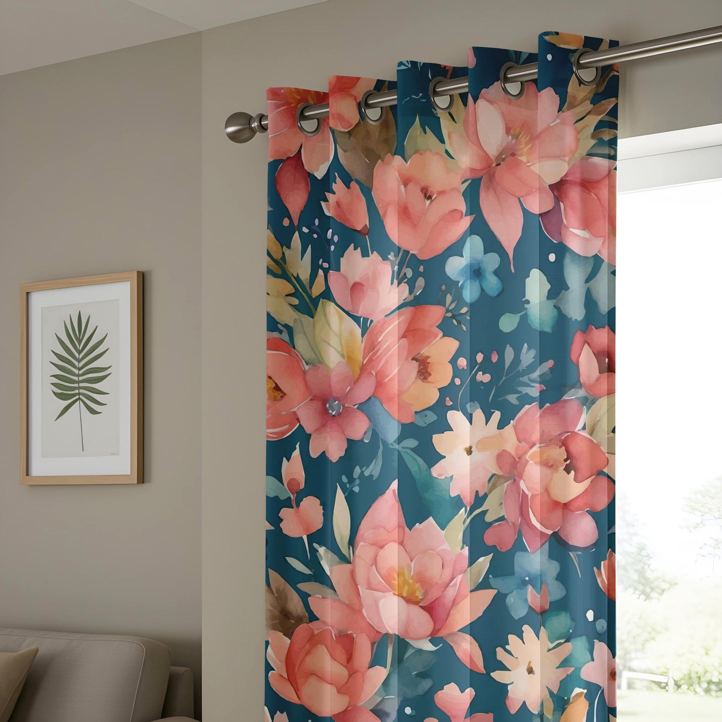 Onay Floral Print Curtains – Red Pink Orange Blossom Panels