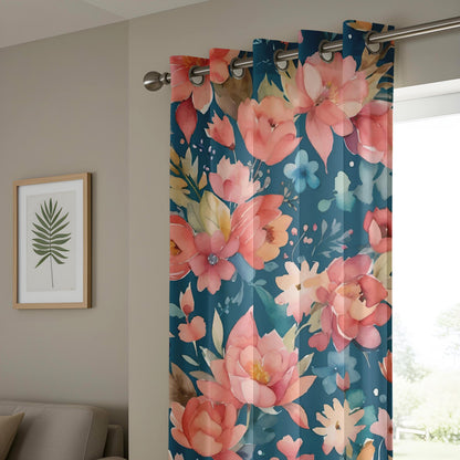 Onay Floral Print Curtains – Red Pink Orange Blossom Panels