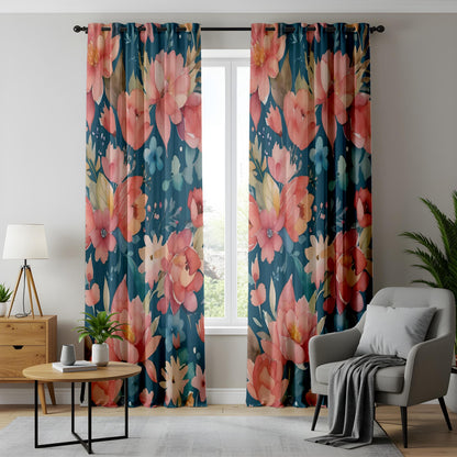 Onay Floral Print Curtains – Red Pink Orange Blossom Panels