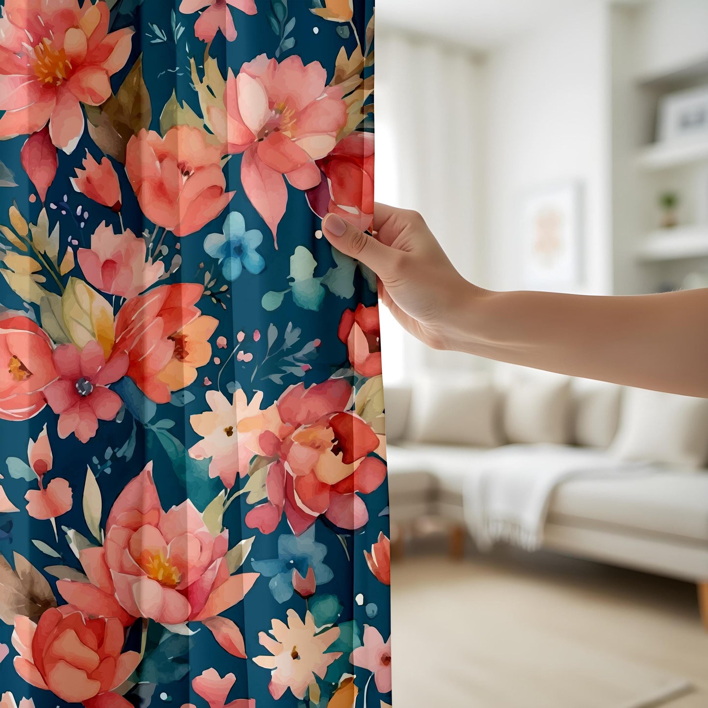 Onay Floral Print Curtains – Red Pink Orange Blossom Panels