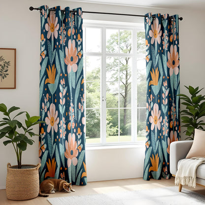 Onay Retro Floral Curtain Panels – 70s Boho Style
