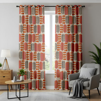 Onay Retro Geometric Curtains – Orange Purple Abstract Print Drapes