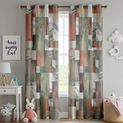 Onay Abstract Marble Patchwork Curtains – Green