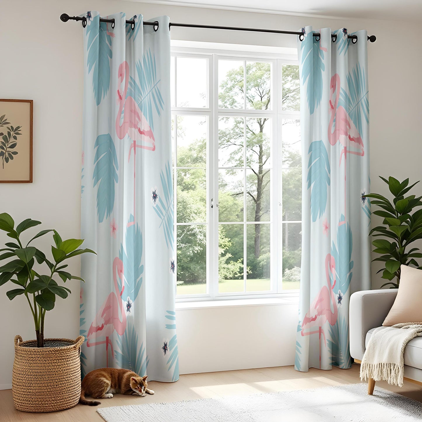Onay Pastel Flamingo Blackout Window Curtains – Floral Tropical Decor