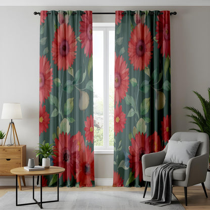 Onay Red Floral Window Curtains – Watercolor Flower Window Drapes