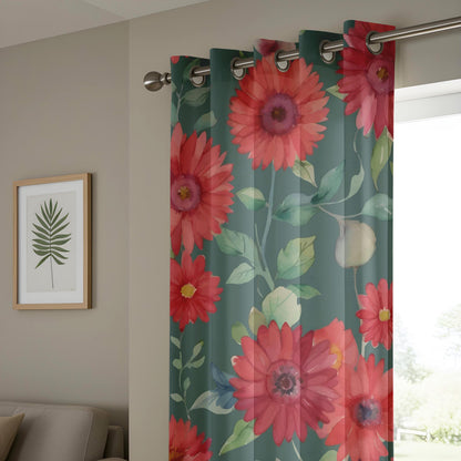 Onay Red Floral Window Curtains – Watercolor Flower Window Drapes