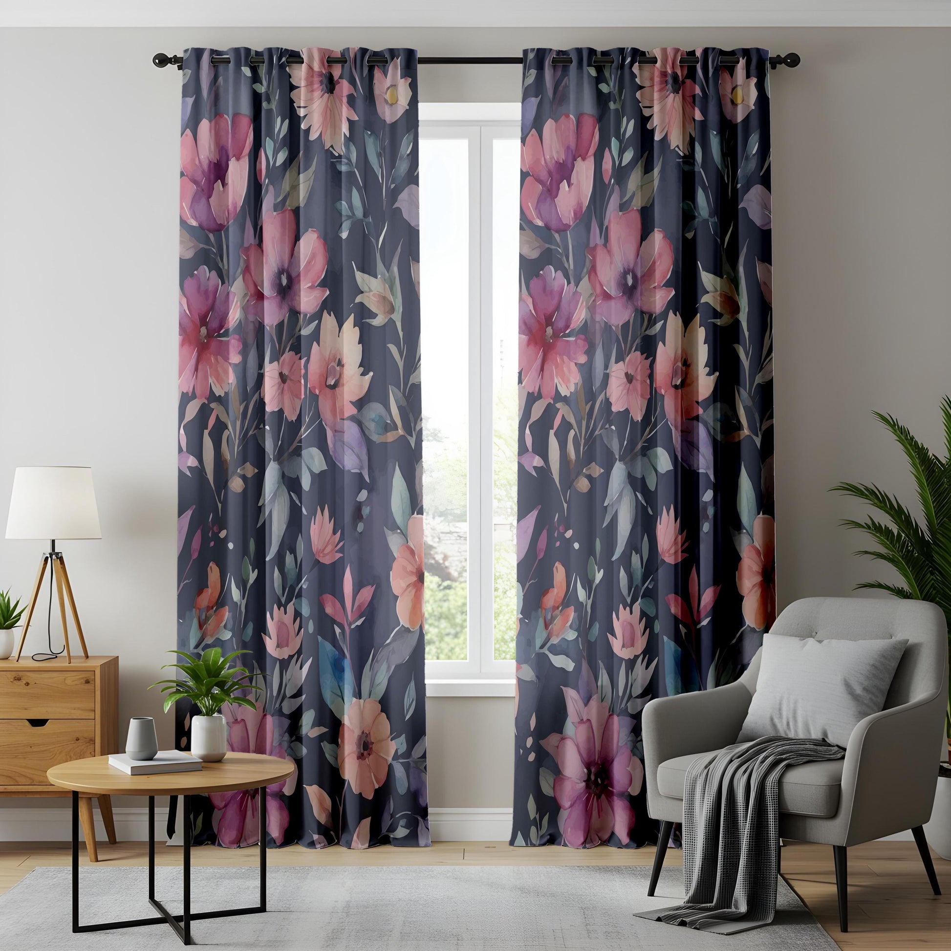 Onay Bold Watercolor Floral Curtains – Large Red Flower Window Drapes