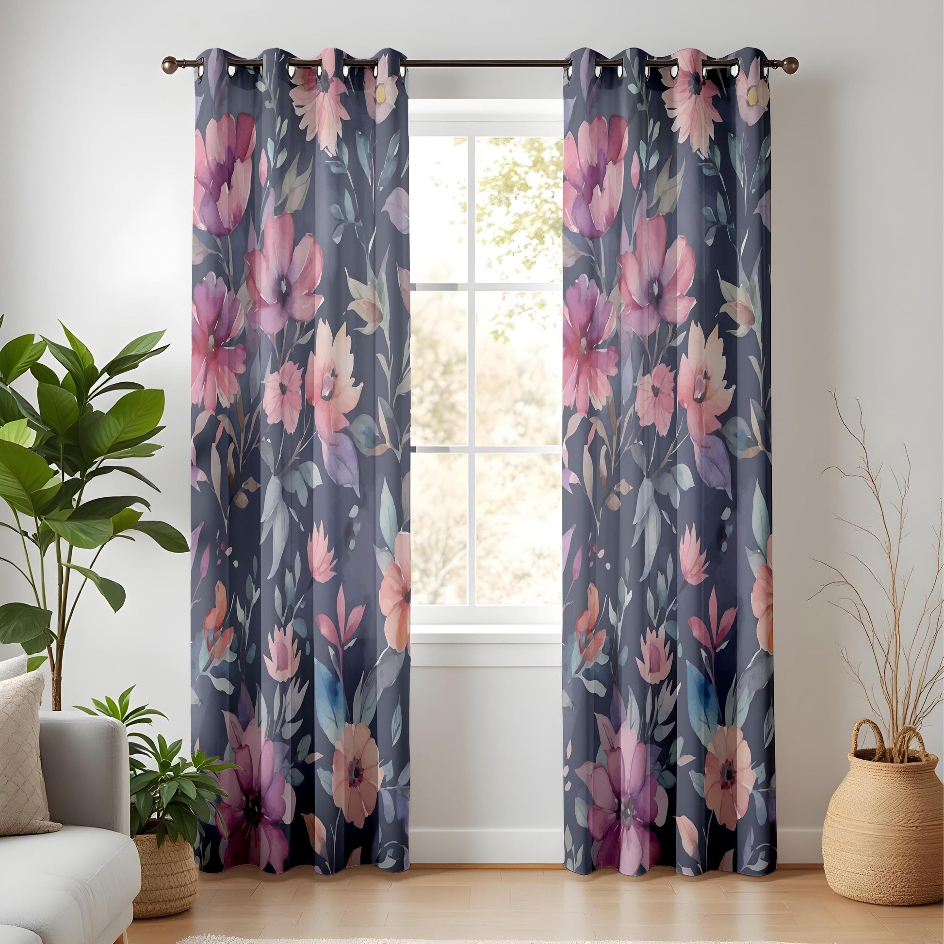Onay Bold Watercolor Floral Curtains – Large Red Flower Window Drapes
