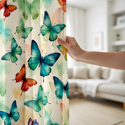 Watercolor Butterfly Living Room Curtains, Soft Multicolor Drapes