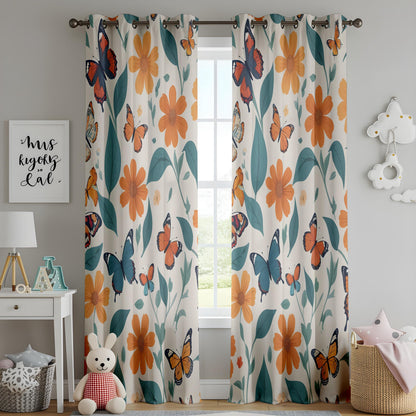 Onay Floral Butterfly Window Curtains – Orange Wildflower Drapes