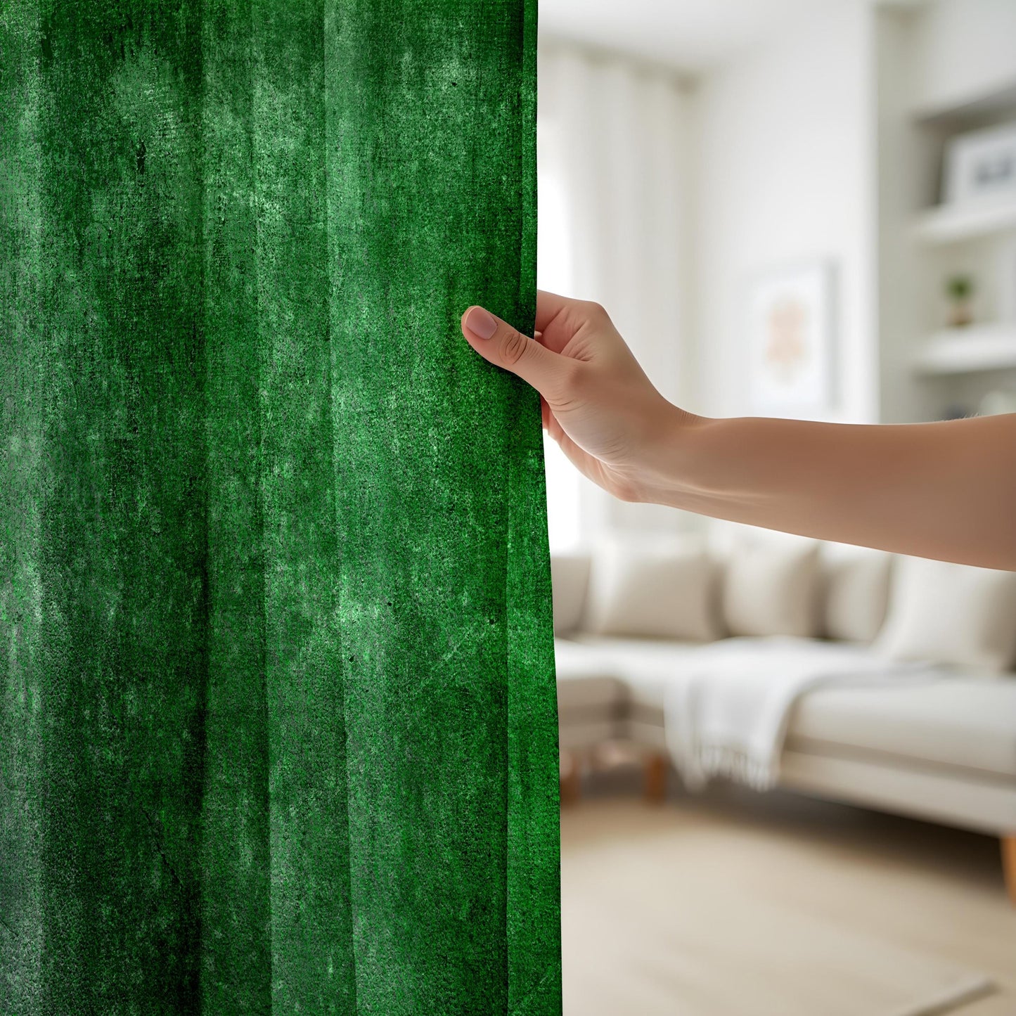Emerald Green Textured Curtains, Vintage Grunge Window Drapes, Bold Home Decor