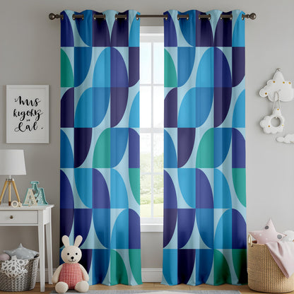 Onay Blue Geometric Abstract Curtains – Mid-Century Modern Style