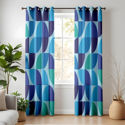 Onay Blue Geometric Abstract Curtains – Mid-Century Modern Style