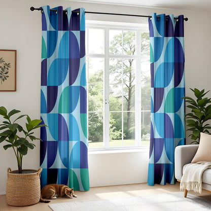Onay Blue Geometric Abstract Curtains – Mid-Century Modern Style