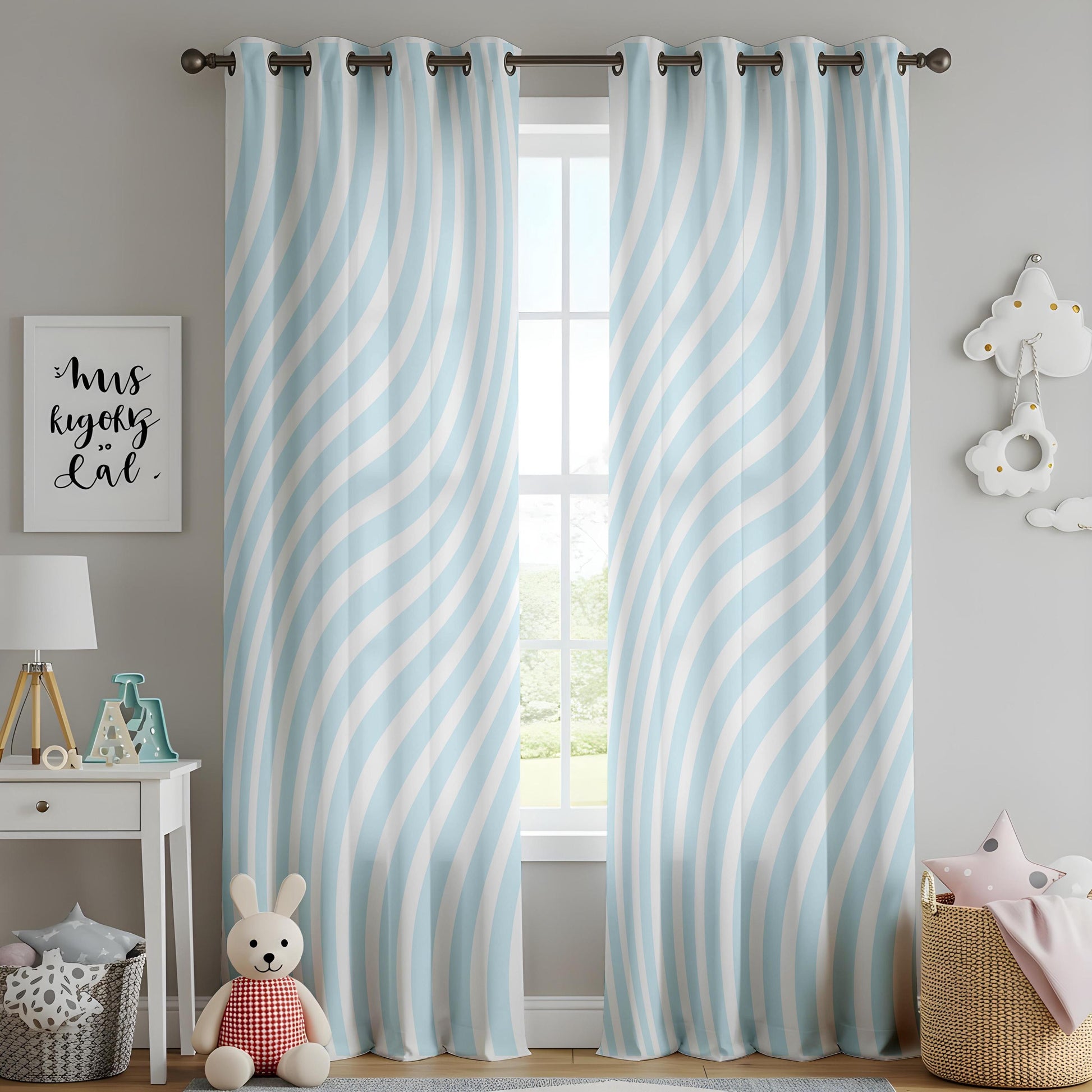 Onay Light Blue Wave Pattern Window Curtains – Coastal Decor