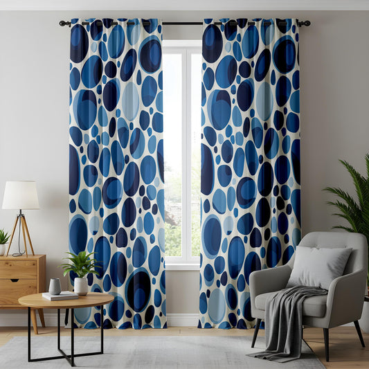 Onay Blue Abstract Curtains – Watercolor Leaf Print Drapes