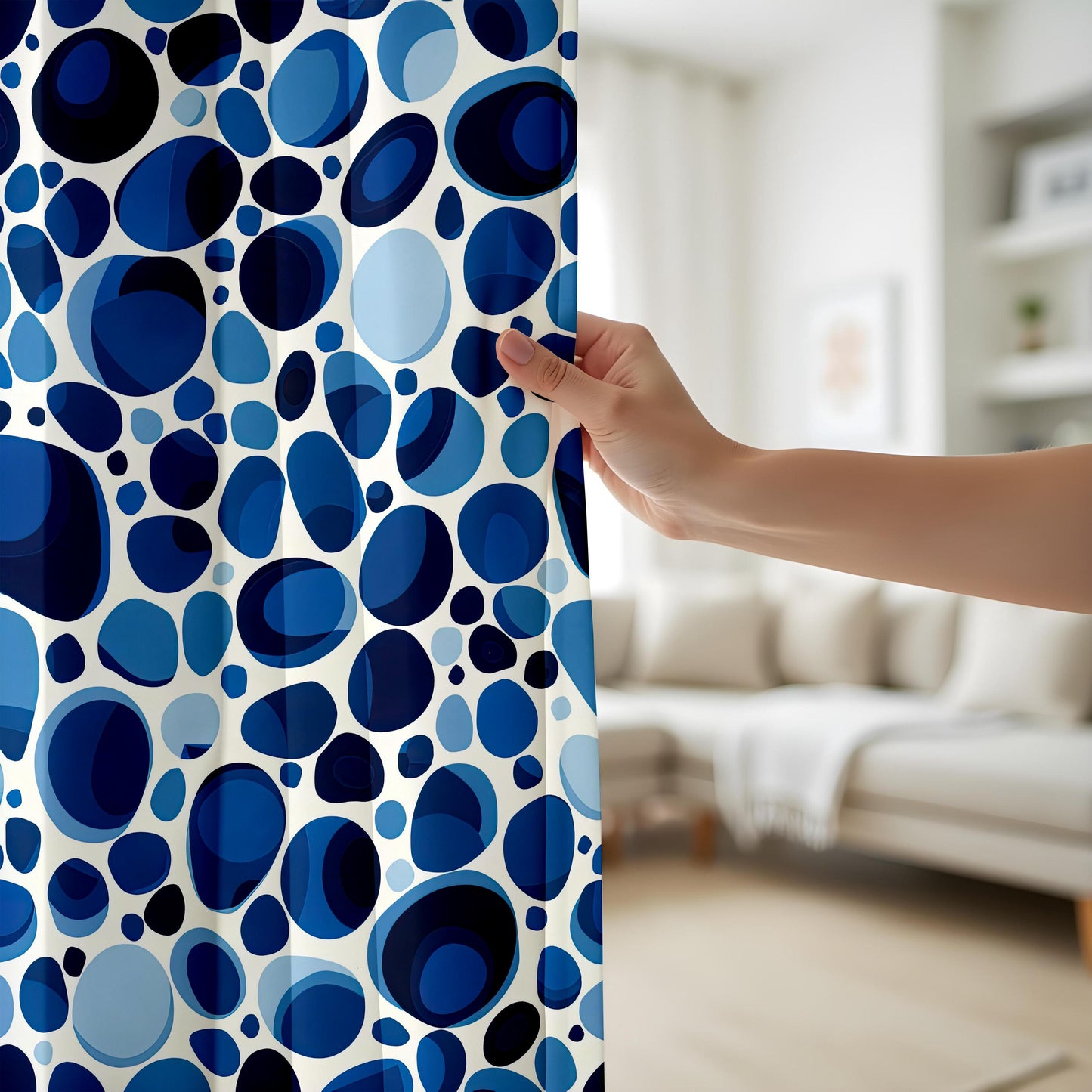 Onay Blue Abstract Curtains – Watercolor Leaf Print Drapes