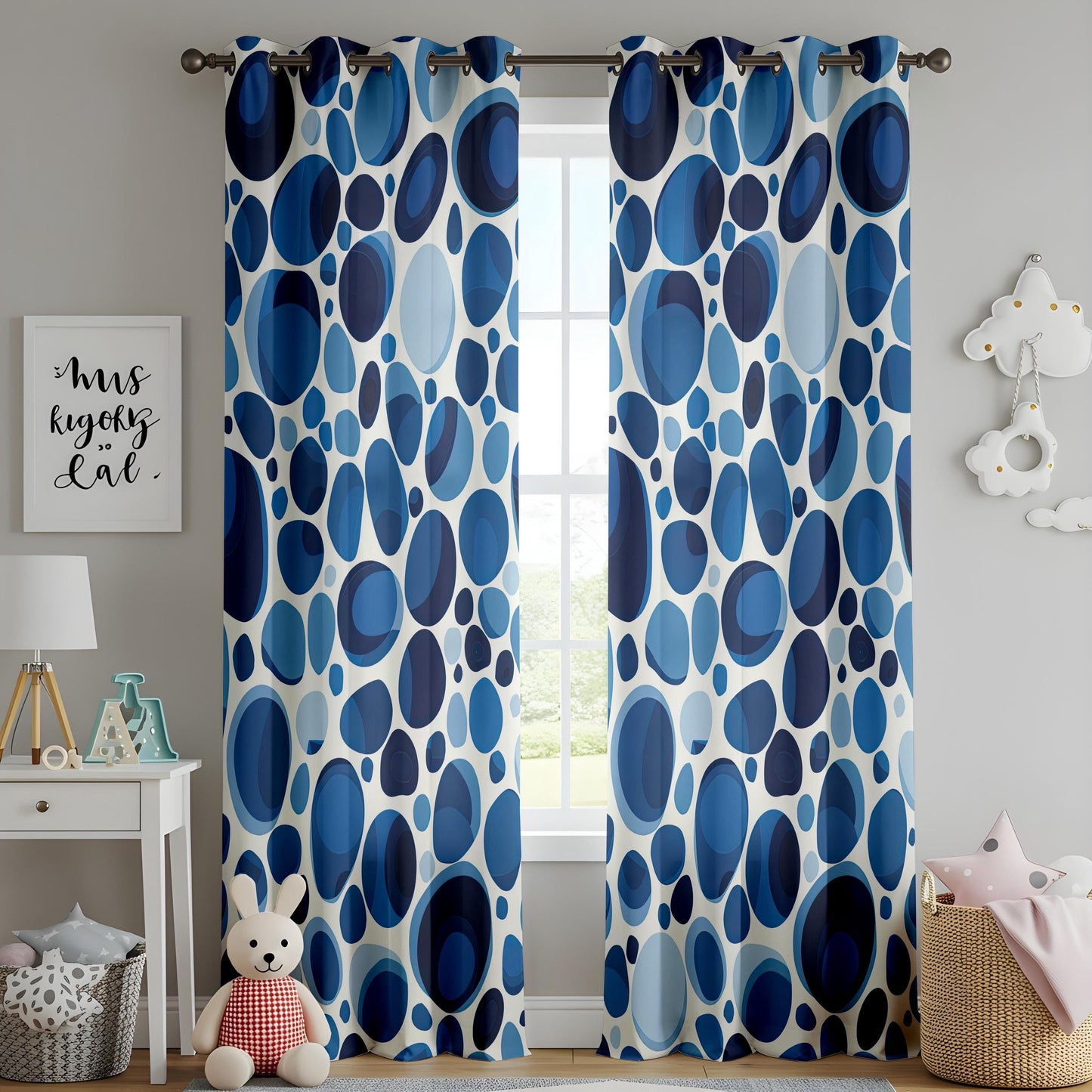 Onay Blue Abstract Curtains – Watercolor Leaf Print Drapes