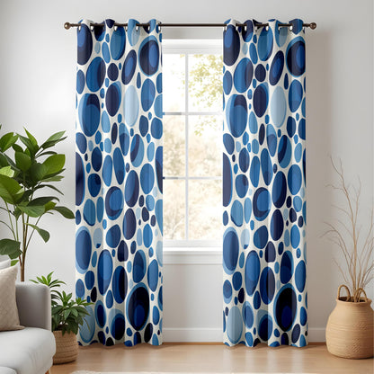 Onay Blue Abstract Curtains – Watercolor Leaf Print Drapes