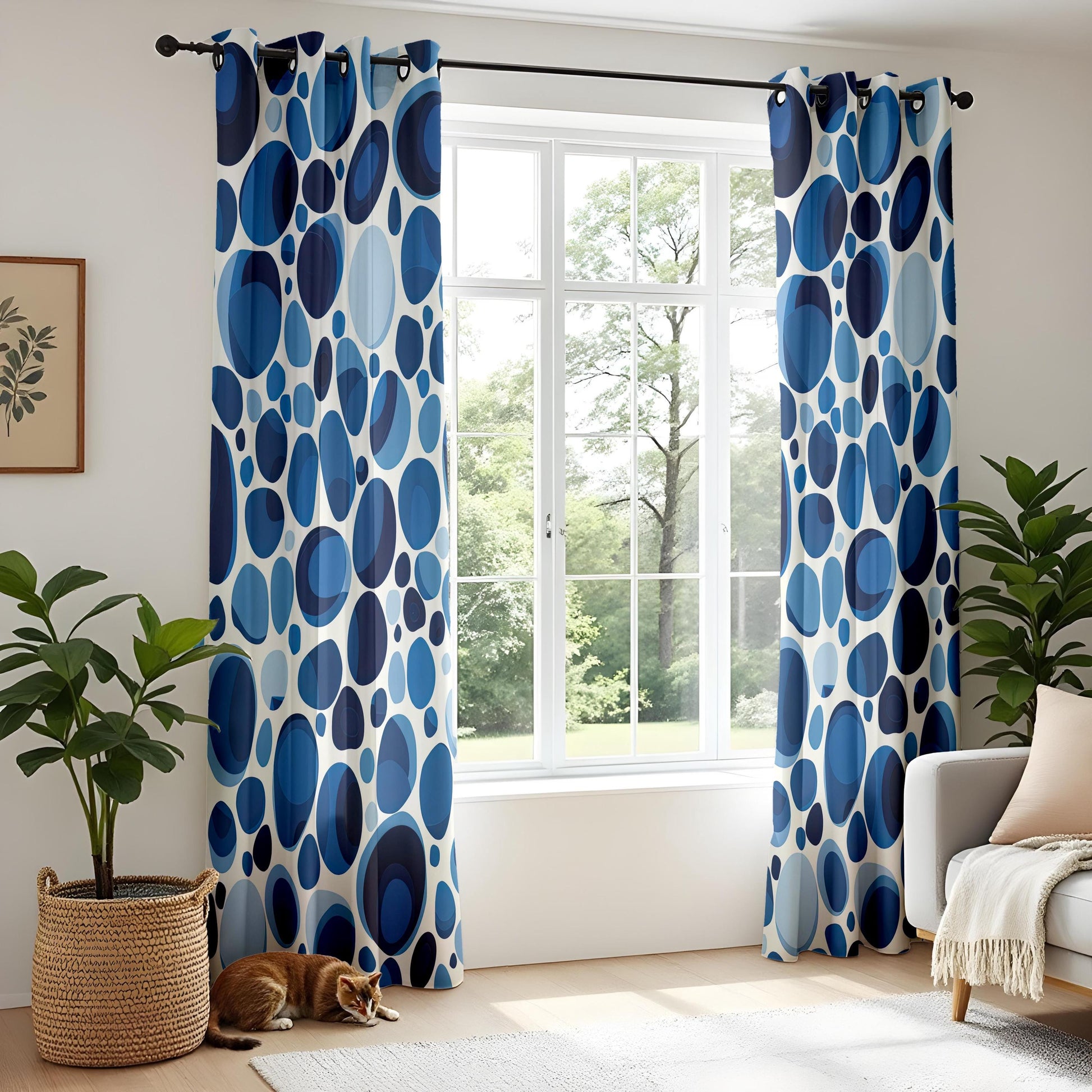 Onay Blue Abstract Curtains – Watercolor Leaf Print Drapes