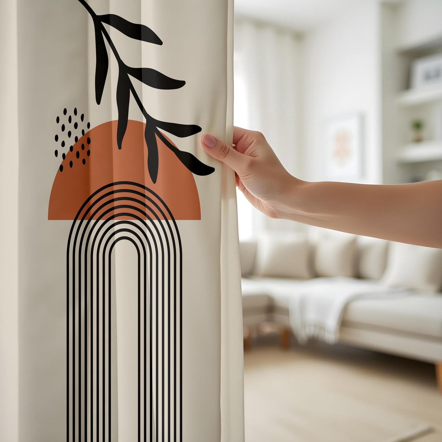 Onay Abstract Boho Leaf Curtains – Geometric Line Art Drapes