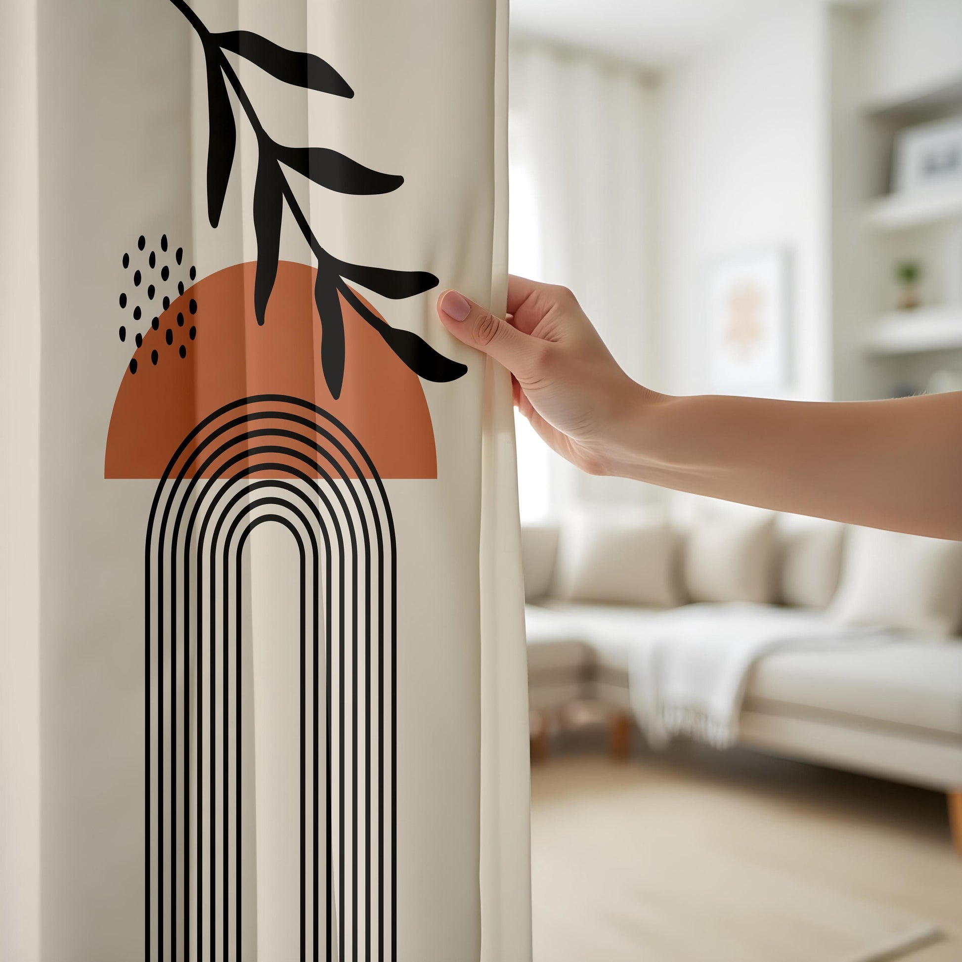 Onay Abstract Boho Leaf Curtains – Geometric Line Art Drapes