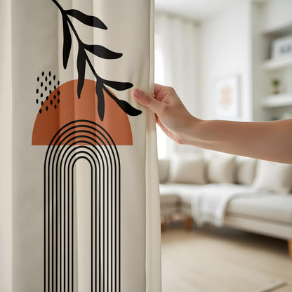 Onay Abstract Boho Leaf Curtains – Geometric Line Art Drapes