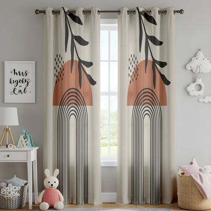 Onay Abstract Boho Leaf Curtains – Geometric Line Art Drapes