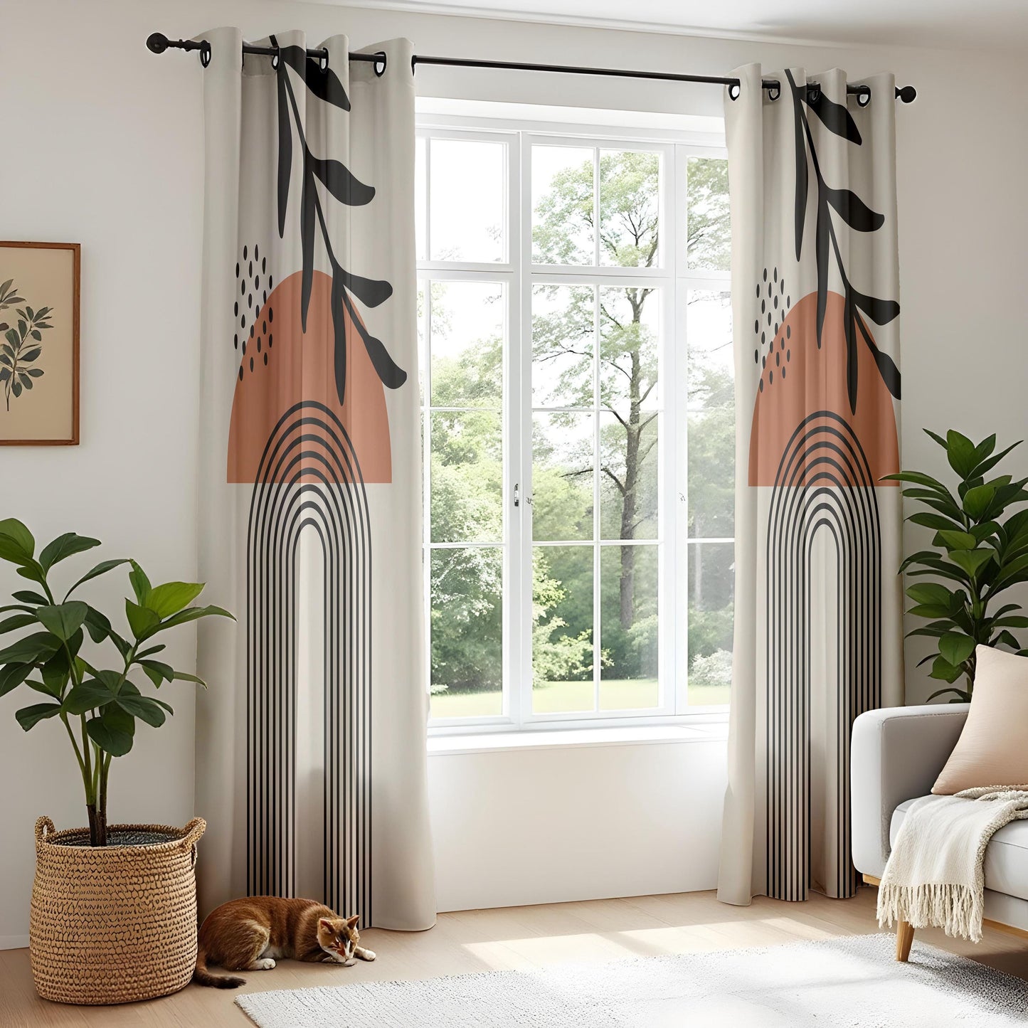 Onay Abstract Boho Leaf Curtains – Geometric Line Art Drapes