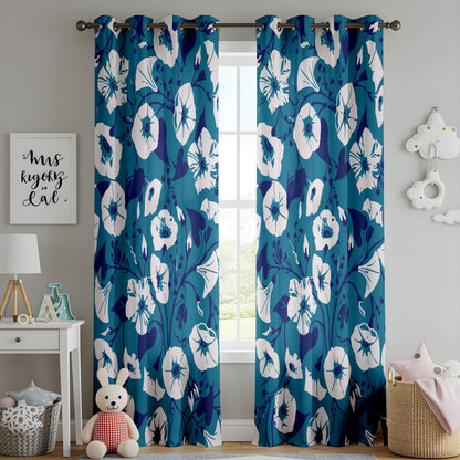 Onay Large Blue Floral Curtains – Modern Botanical Drapes