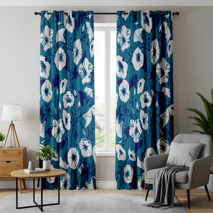 Onay Large Blue Floral Curtains – Modern Botanical Drapes