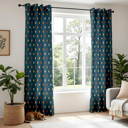 Onay Navy Blue Polka Dot Curtains – Retro Modern Living Room Drapes