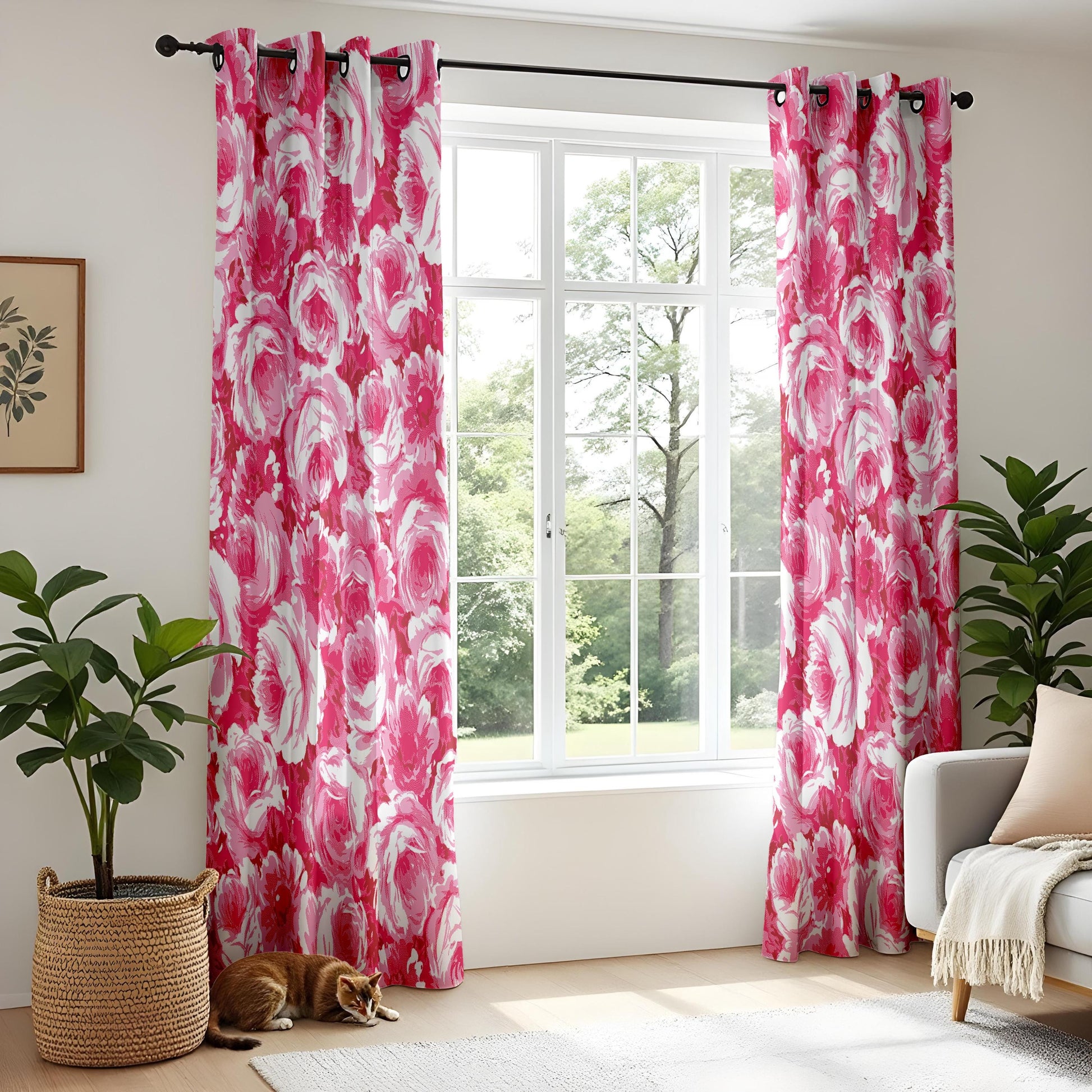 Onay Pink Floral Window Curtains – Bold Romantic Rose Drapes