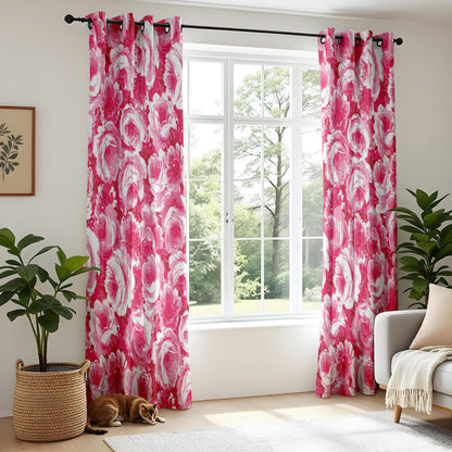 Onay Pink Floral Window Curtains – Bold Romantic Rose Drapes