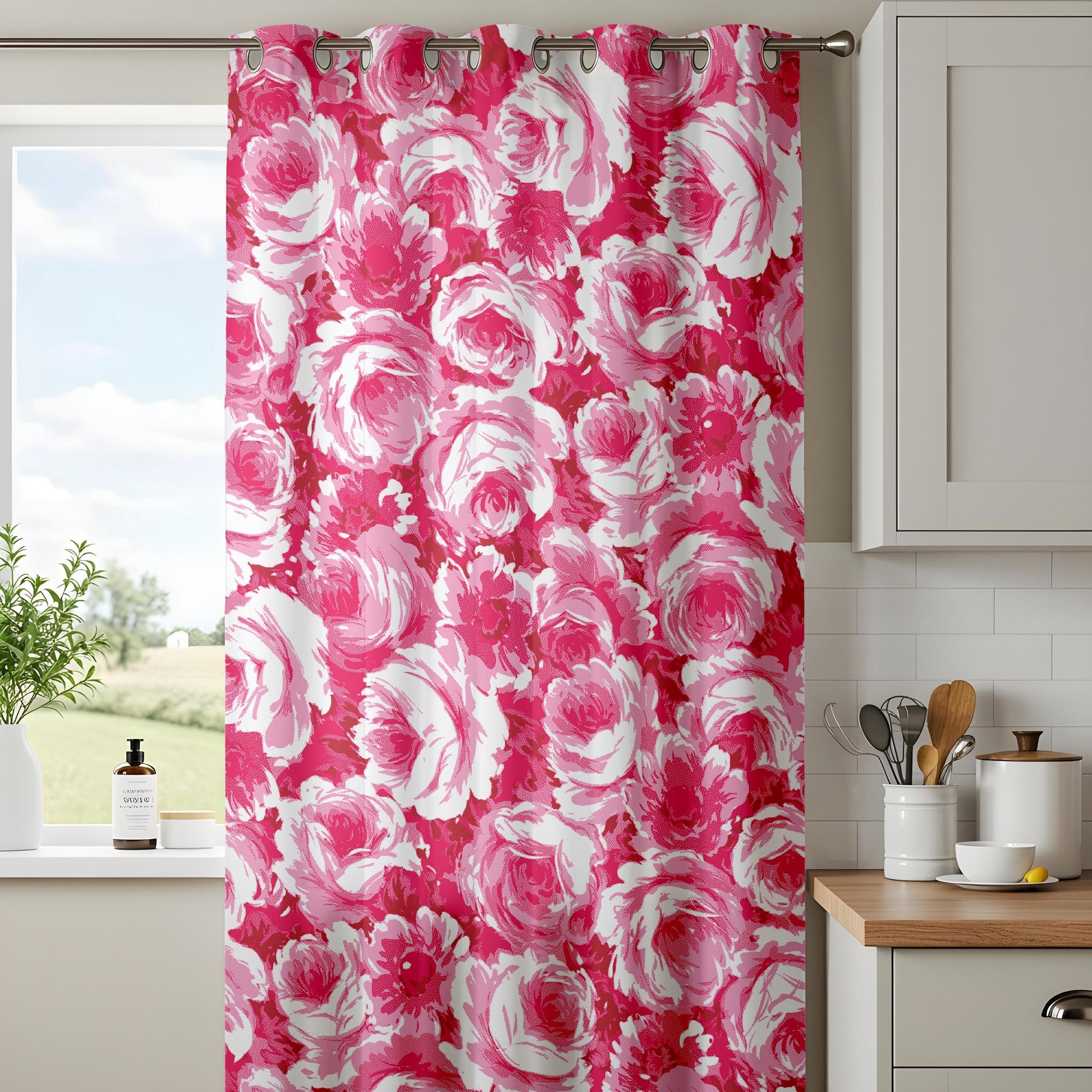 Onay Pink Floral Window Curtains – Bold Romantic Rose Drapes