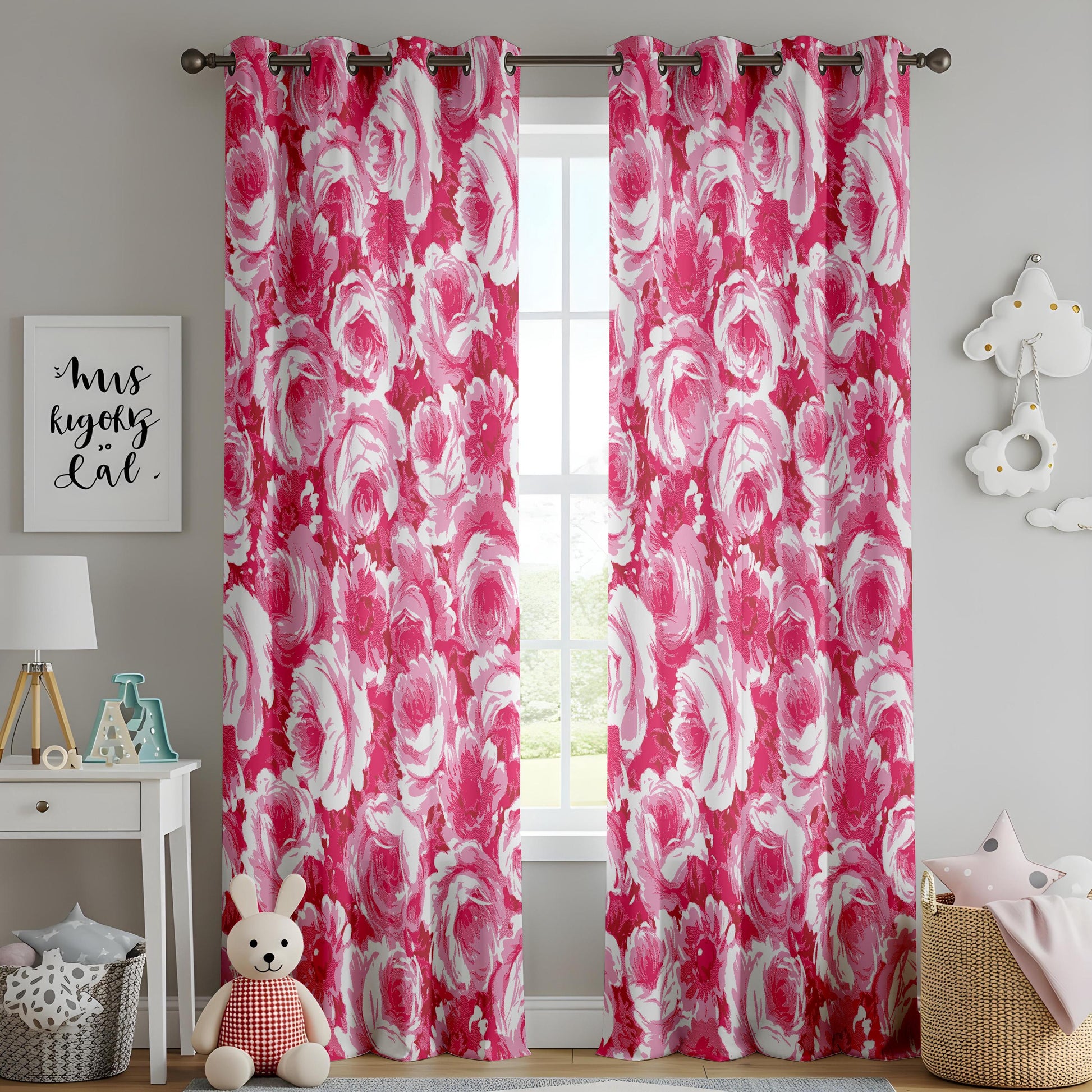 Onay Pink Floral Window Curtains – Bold Romantic Rose Drapes