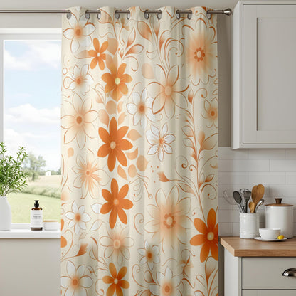 Onay Retro Orange Floral Curtains – Cream Boho Living Room Drapes