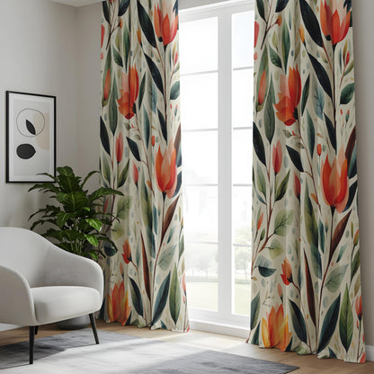 Onay Watercolor Floral Window Curtains – Rustic Botanical Print