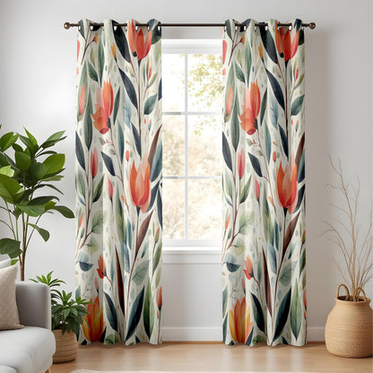 Onay Watercolor Floral Window Curtains – Rustic Botanical Print