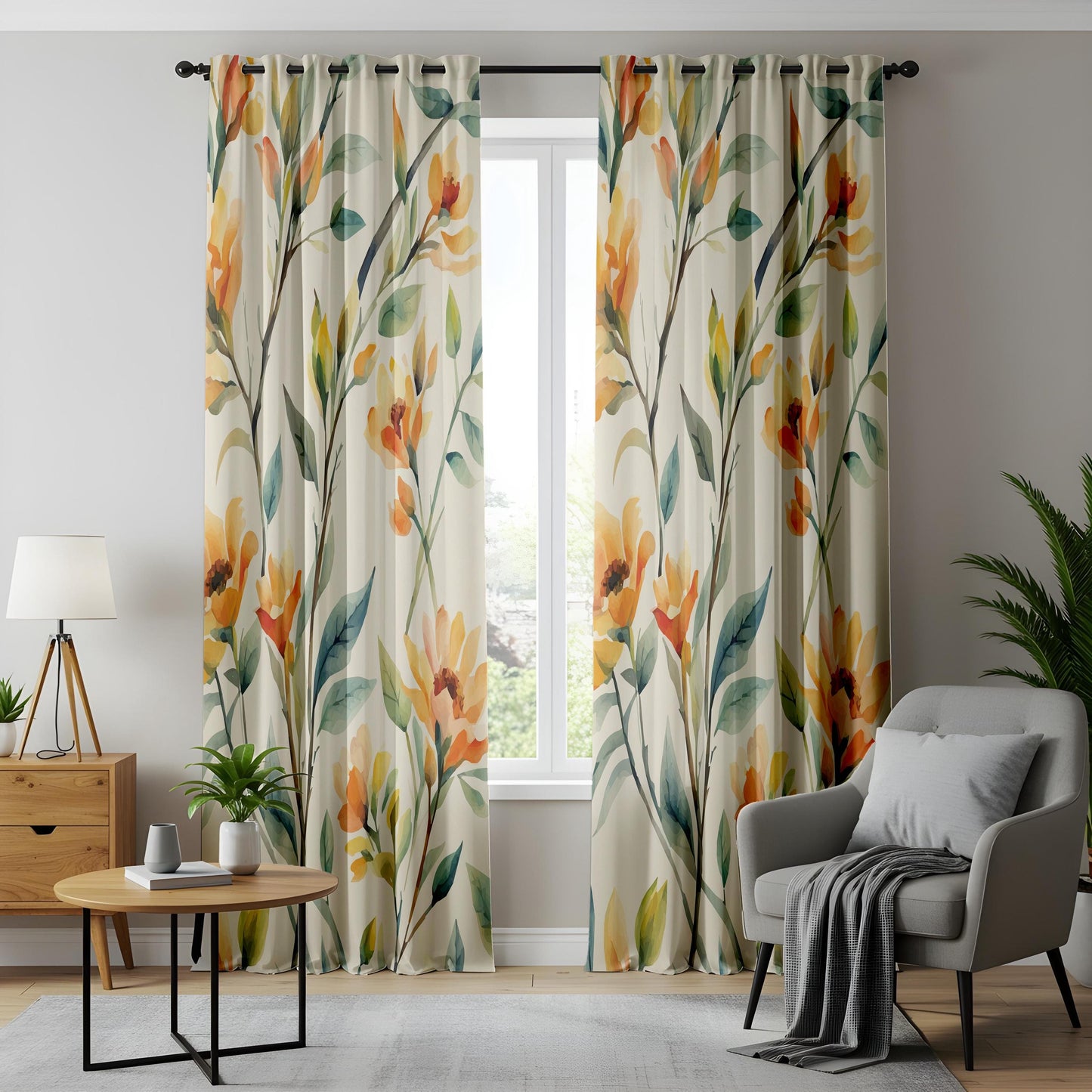 Onay Watercolor Floral Curtains – Red Orange Botanical Drapes
