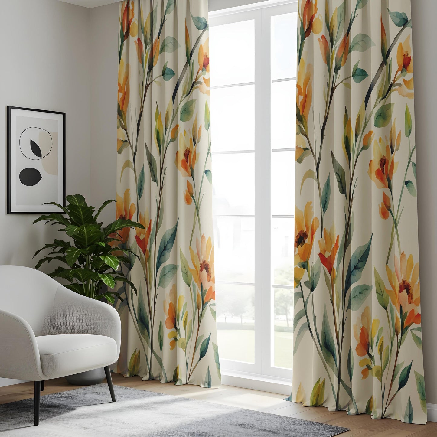 Onay Watercolor Floral Curtains – Red Orange Botanical Drapes