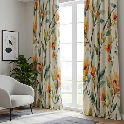 Onay Watercolor Floral Curtains – Red Orange Botanical Drapes