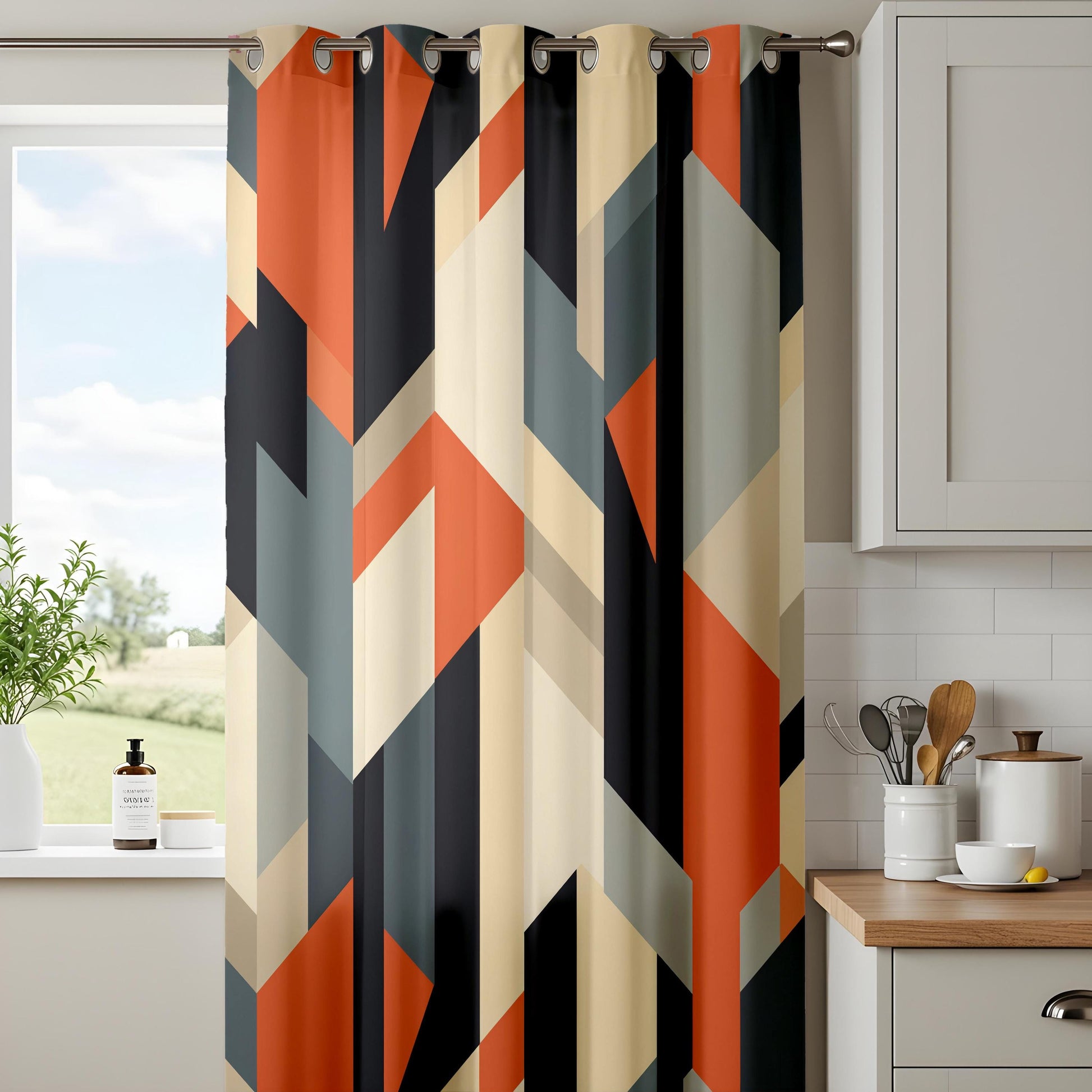 Onay Geometric Color Block Window Curtains – Modern Abstract Drapes