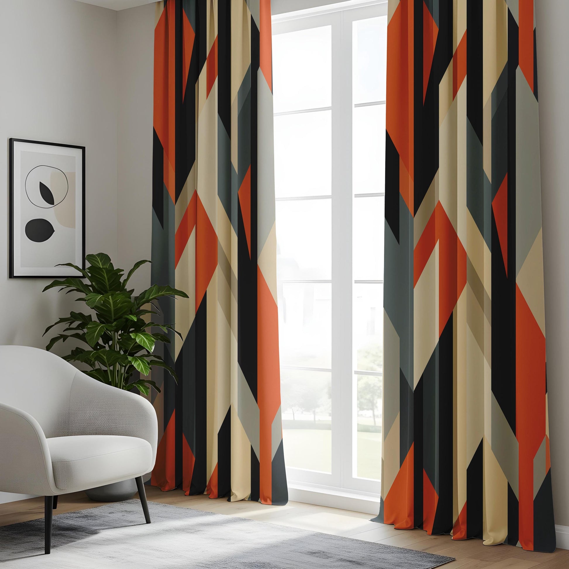 Onay Geometric Color Block Window Curtains – Modern Abstract Drapes
