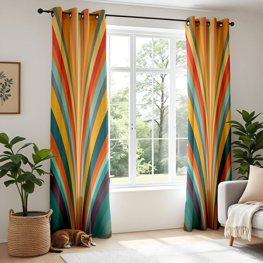 Onay Retro Sunburst Curtains – 70s Rainbow Stripe Drapes