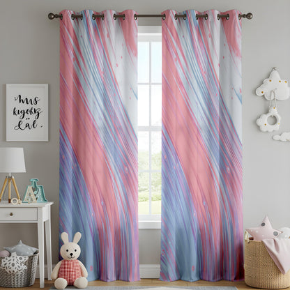 Pastel Abstract Curtains for Living Room, Pink Blue Swirl Window Drapes