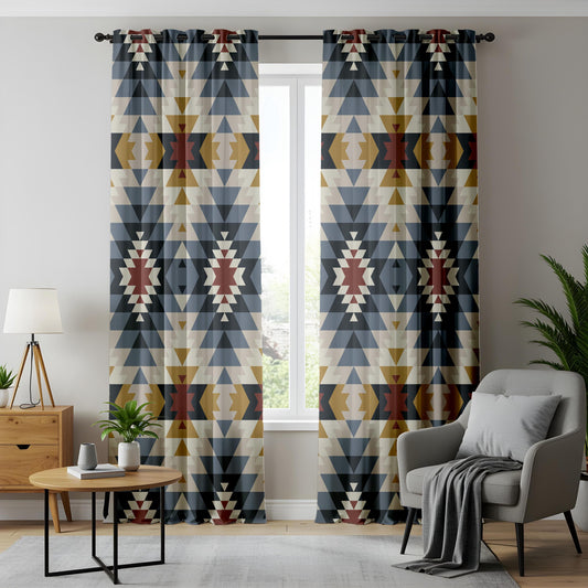 Southwestern Geometric Curtains for Living Room, Aztec Inspired Window Curtains