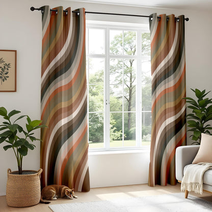 Onay Retro Wave Stripe Window Curtains – 70s Inspired Design
